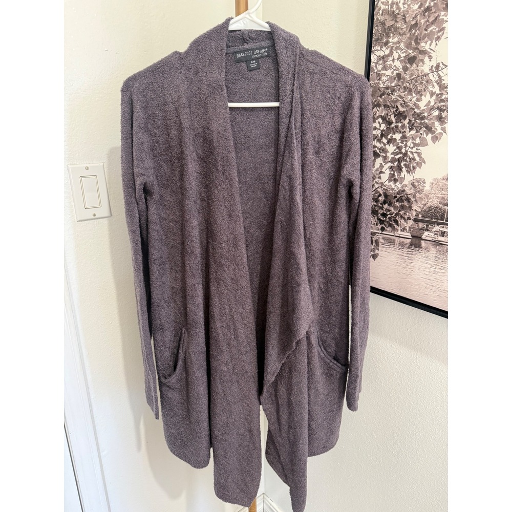 Barefoot Dreams CozyChic Lite Circle Cardigan Gray Open Front Draped Sweater SM